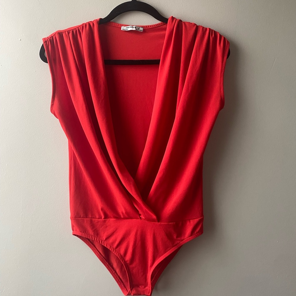 ZARA Red Low Cut Bodysuit
